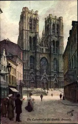 Künstler Ak Brüssel, the Cathedral of Ste Gudule