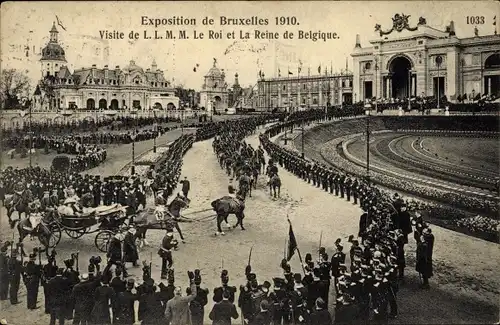 Ak Bruxelles Brüssel, Exposition 1910, Visite de le Roi et la Reine de Belgique