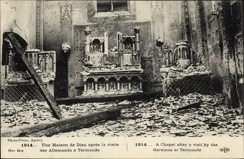 Ak Dendermonde Termonde Ostflandern, Une Maison de Dieu apres la visite des Allemands