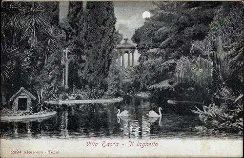 Ak Palermo Sizilien Sicilia Italien, Villa Tasca, Il laghetto, Schwäne