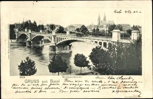 Ak Basel Bâle Stadt Schweiz, Wettsteinbrücke