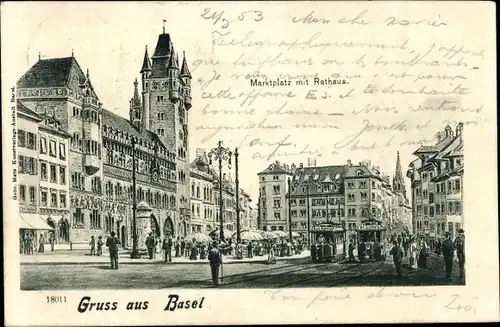 Ak Basel Bâle Stadt Schweiz, Marktplatz mit Rathaus