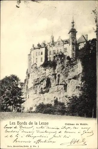 Ak Walzin Wallonien Namur, Bords de la Lesse, Château
