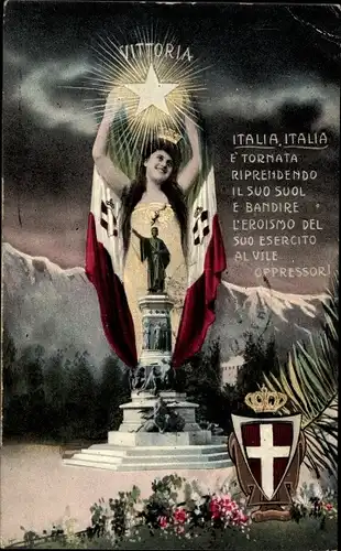 Ak Italia, Vittoria, Wappen, Frauenfigur mit strahlendem Stern, Denkmal