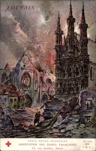Künstler Ak Fraipont, G., Louvain Leuven Flämisch Brabant, Zerstörung, Soldat