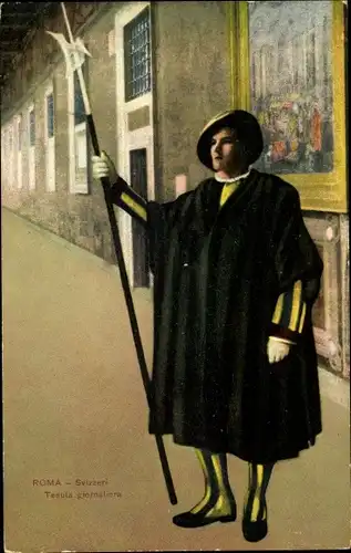 Ak Roma Rom Lazio, Vatikan, Svizzeri, Tenuta giornaliera, Schweizer Gardist mit Hellebarde