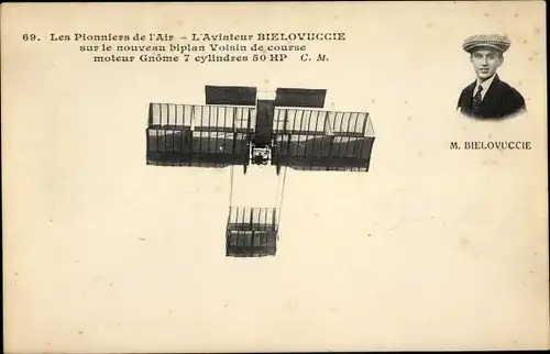 Ak Les Pionniers de l'Air, Biplan de course, Bielovouccie, Flugpionier, Flugzeug