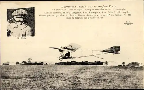 Ak L'Aviateur Train sur son monoplan Train au depart