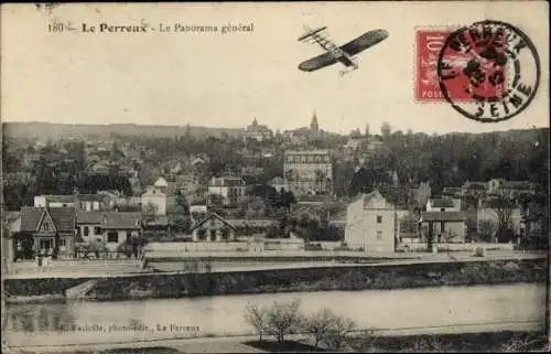 Ak Le Perreux sur Marne Val de Marne, Panorama, Flugzeug