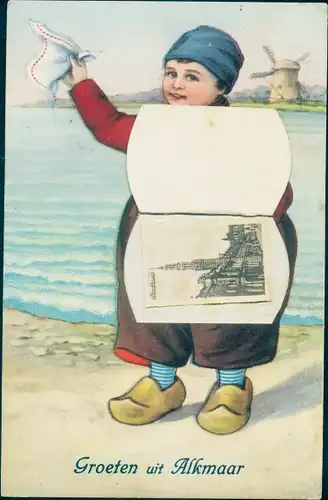 Leporello Ak Alkmaar Nordholland Niederlande, Stadhuis, Junge winkt zum Abschied