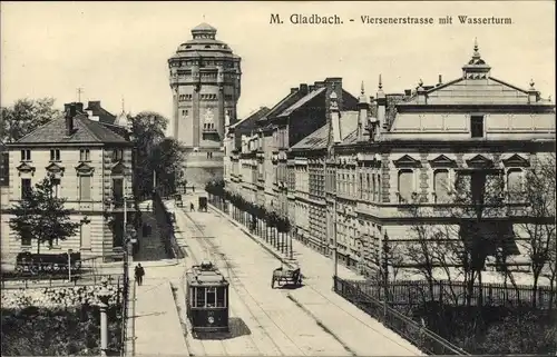 Ak Mönchengladbach am Niederrhein, Viersener Straße, Wasserturm, Straßenbahn