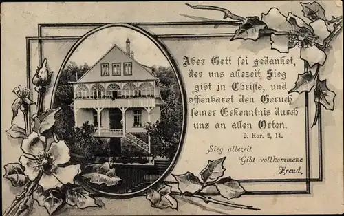 Passepartout Ak Söllingen Pfinztal, Hausansicht mit Bibelspruch