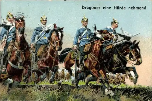 Ak Dragoner eine Hürde nehmend, Deutsche Soldaten, Kaiserzeit