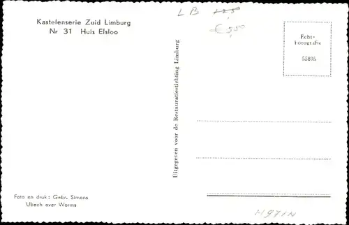 Ak Elsloo Limburg Niederlande, Huis Elsloo, Kastelenserie Zuid Limburg Nr. 31