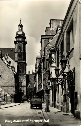 Ak Leipzig in Sachsen, Burgstraße mit Thüringer Hof, Turm