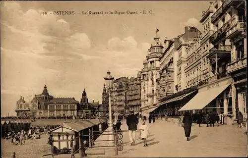 Ak Oostende Ostende Westflandern, Le Kursaal et la Digue Ouest