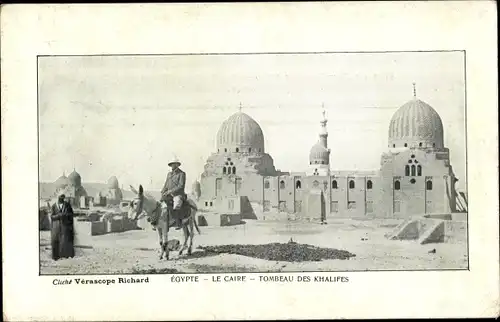 Ak Cairo Kairo Ägypten, Tombeau des Khalifes, Grabstätten, Esel mit Reiter