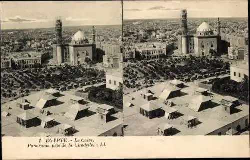 Stereo Ak Cairo Kairo Ägypten, Panorama pris de la Citadelle