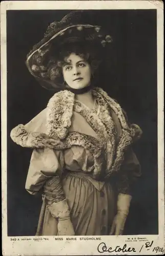 Ak Schauspielerin Miss Marie Studholme, Portrait