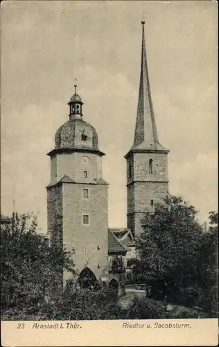 Ak Arnstadt in Thüringen, Riedtor und Jacobsturm