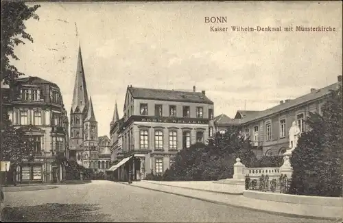 Ak Bonn am Rhein, Kaiser Wilhelm-Denkmal mit Münsterkirche