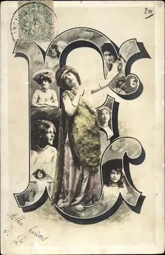 Buchstaben Ak Buchstabe E, Frauenportraits, Kinder