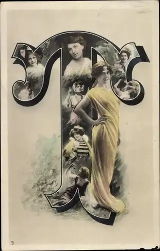 Buchstaben Ak Buchstabe T, Frauenportraits