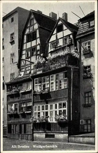 Ak Wrocław Breslau Schlesien, Altstadt, Weißgerberohle, Fachwerkhäuser