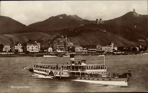 Ak Königswinter am Rhein, Stadtansicht, Salondampfer