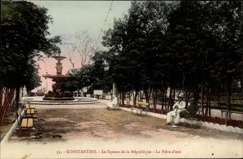 Ak Constantine Algerien, La Square de la Republique, La Piece d'eau