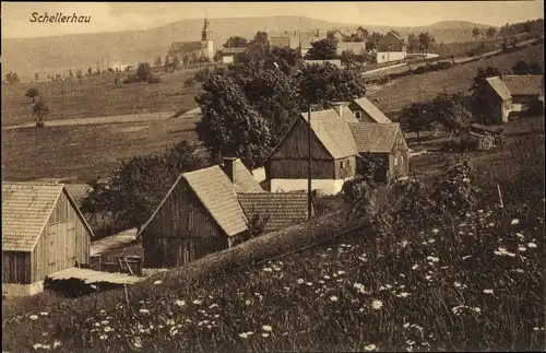 Ak Schellerhau Altenberg im Erzgebirge, Blick auf den Ort mit Umgebung