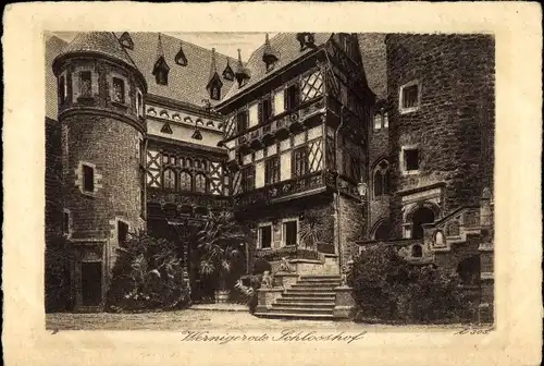 Künstler Ak Wernigerode am Harz, Blick auf den Schlosshof