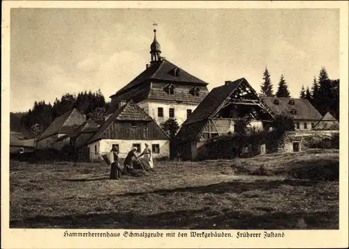 Ak Schmalzgrube Jöhstadt im Erzgebirge Sachsen, Blick auf Hammerherrenhaus mit den Werkgebäuden