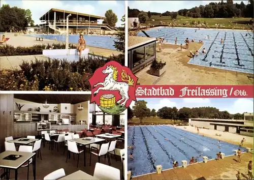 Ak Freilassing in Oberbayern, Terrassencafe Walter Höpfler, Wappen, Freibad