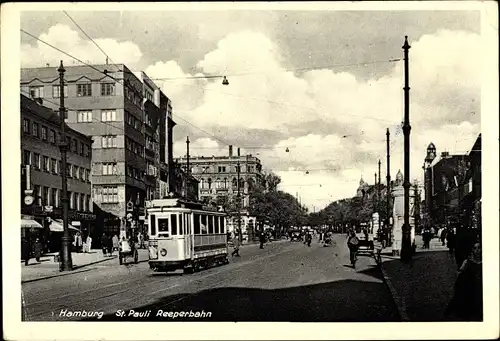 Ak Hamburg Mitte St. Pauli, Die Reeperbahn, Straßenbahn