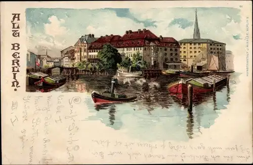 Litho Berlin Mitte, Altstadtpartie an der Spree