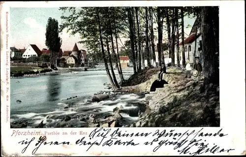 Ak Pforzheim im Schwarzwald, Partie an der Enz