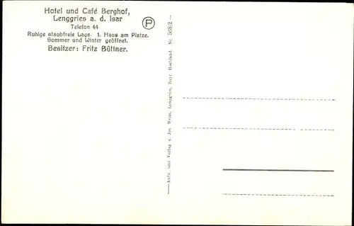 Ak Lenggries Isar, Hotel u. Café Berghof