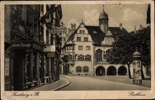 Ak Freiburg im Breisgau Baden Württemberg, Blick zum Rathaus, Restauration zum Berthold Schwarz