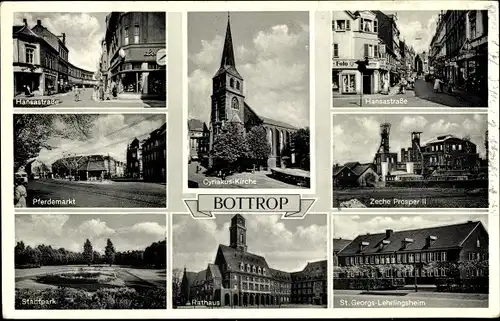 Ak Bottrop im Ruhrgebiet, Rathaus, Pferdemarkt, Stadtpark, Hansastraße