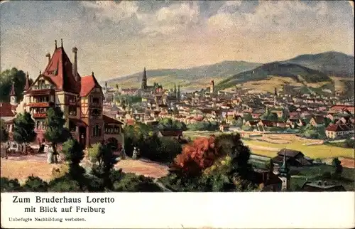 Ak Freiburg im Breisgau, zum Bruderhaus Loretto mit Blick auf Freiburg, Panorama