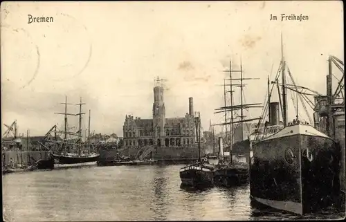 Ak Hansestadt Bremen, Im Freihafen, Schiffe