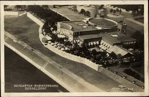 Ak Düsseldorf am Rhein, Hofgarten Rheinterrasse, Fliegeraufnahme