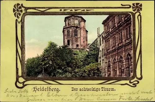Präge Passepartout Ak Heidelberg am Neckar, Der achteckige Turm