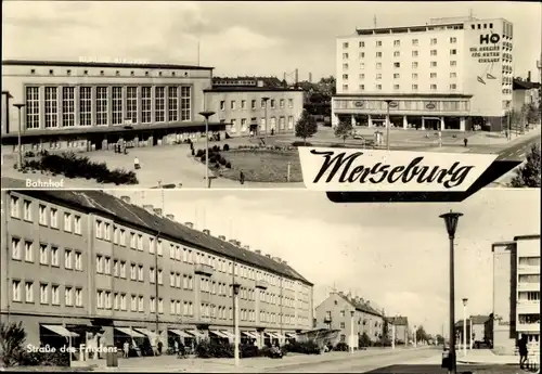 Ak Merseburg an der Saale, Bahnhof, HO Kaufhaus, Straße des Friedens