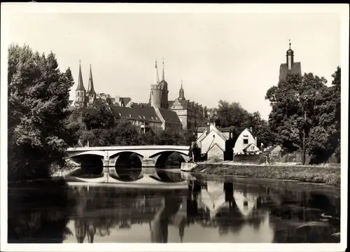 Ak Merseburg an der Saale, Domtürme, Schloss und Turm der Neumarktskirche, Brücke