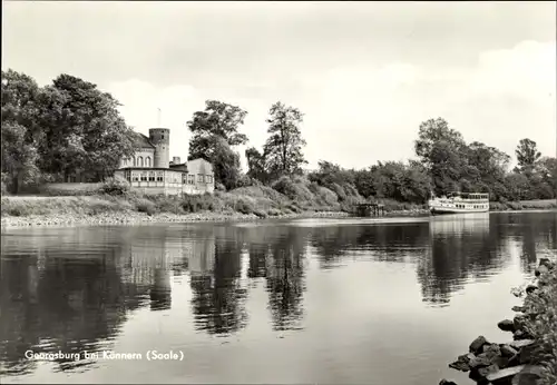 Ak Georgsburg Könnern in Sachsen Anhalt, Ausflugsgaststätte, Saale, Schiff