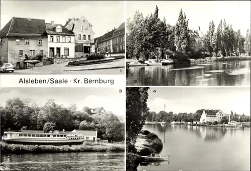 Ak Alsleben an der Saale, Markt, FDGB Schule Wilhelm Florin, Schiffsmuseum, Pregelmühle