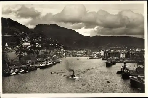 Ak Bergen Norwegen, Stadtpanorama, Hafen