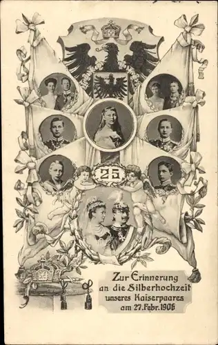 Ak Kaiser Wilhelm II. und Kaiserin Auguste Viktoria, Silberhochzeit 1906, Kaiserfamilie